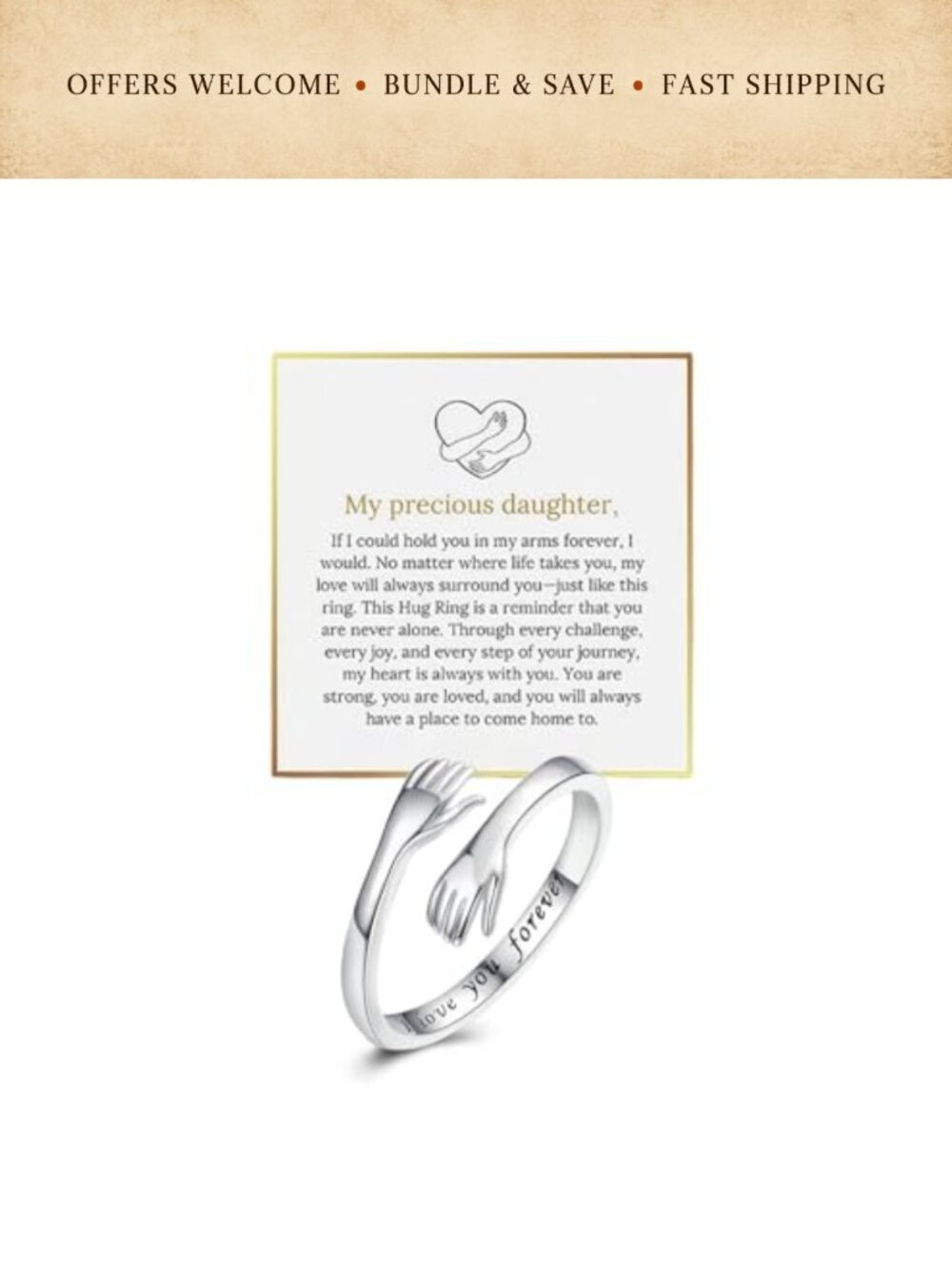 HUASAI Brass Band Ring Inspirational Gift for Granddaughter